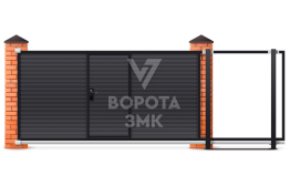 Откатные ворота 9 метров с калиткой 9000×2900 ЗМК-8179
